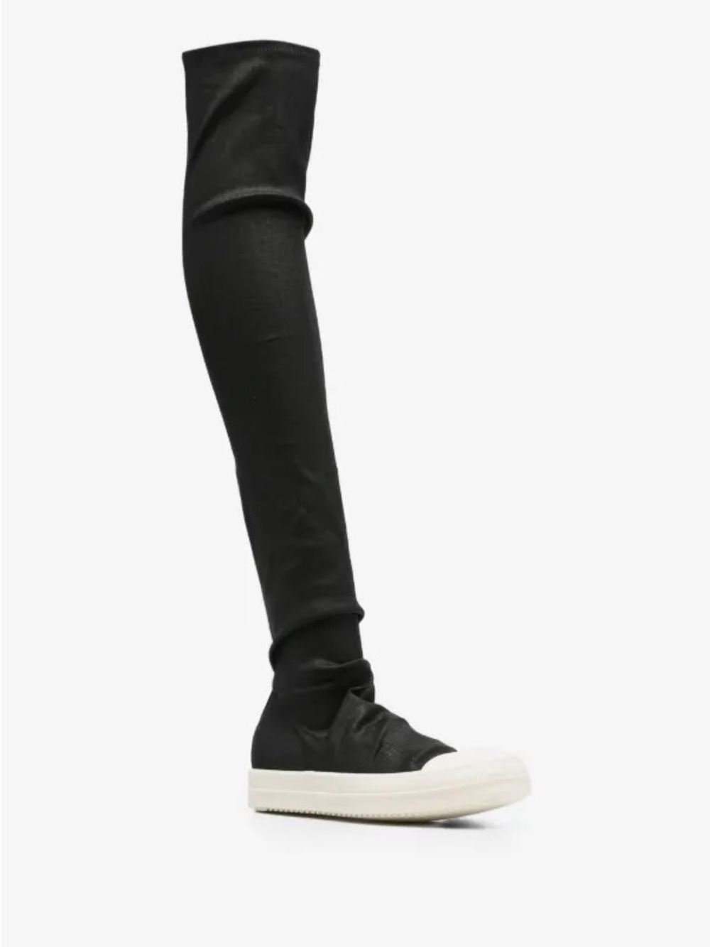 Rick Owens Black Sock-Style Sneaker with White Toe Cap